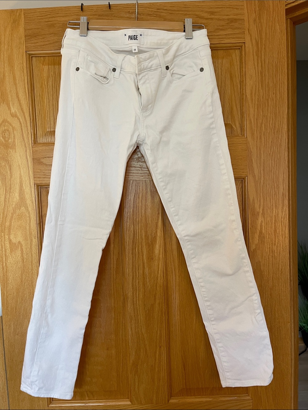 PAIGE Off-White Slim Straight Jeans